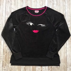 Kate Spade Black Fleece PJ Top or Lounge Sweater with Winking Face Size XS